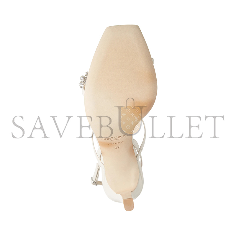 JMMY CHOO MEIRA 85 CRYSTAL-EMBELLISHED LEATHER SLINGBACK SANDALS 369547